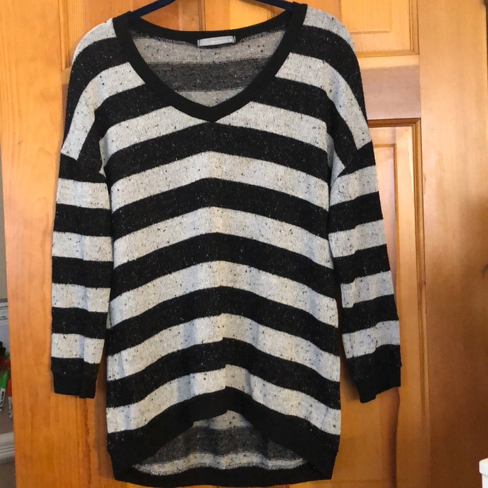 Olivia Moon Black and Gray Striped Sweater